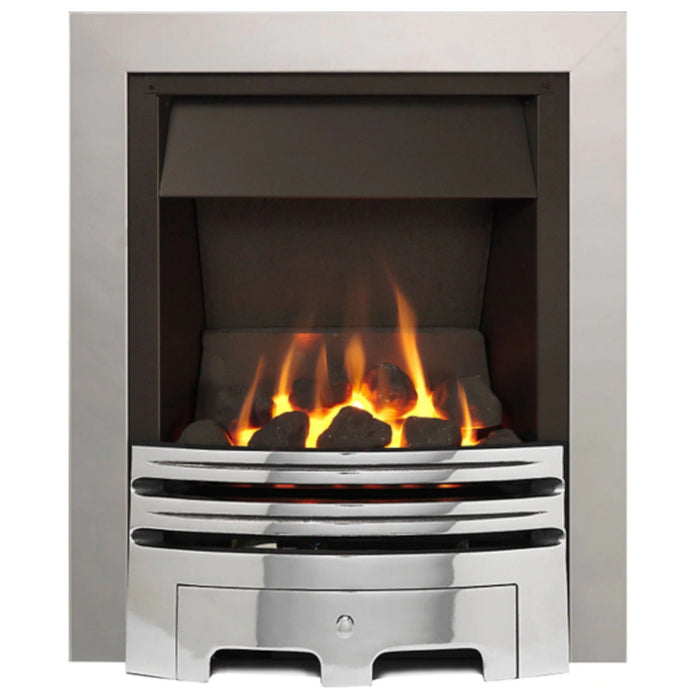 The Grace Slimline Coal Gas Fire with Brushed Steel Fret and Brushed Steel Trim - Siroccofires.com