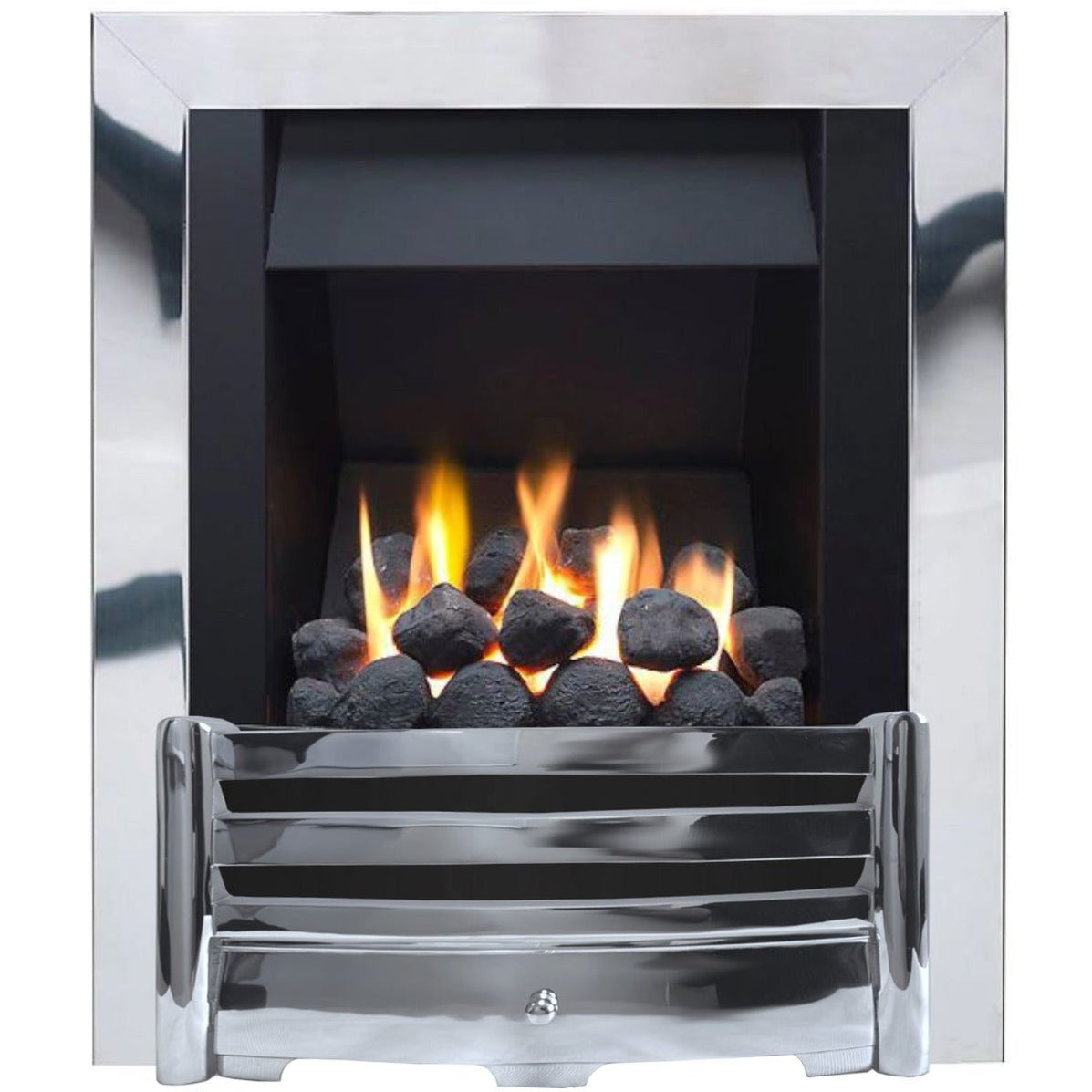 The Aviva Slimline Gas Fire with Chrome Trim and Chrome Fret